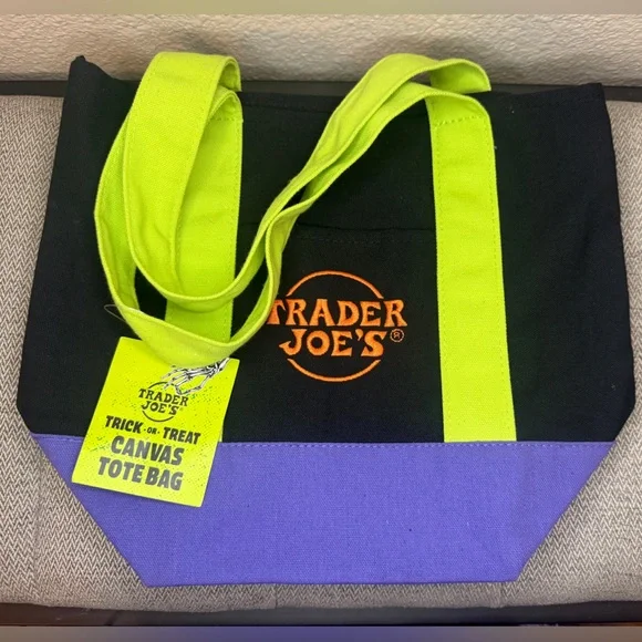 Trader Joe's Mini Canvas Tote Bag Set - Black and Purple (2) - Picture 3 of 12